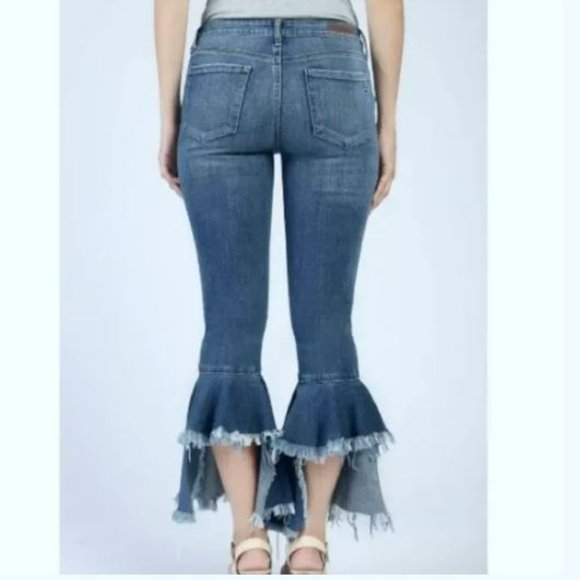 Articles of Society Suzie Lucia Bohemian Step Crop Flare Blue Denim Jeans - Picture 3 of 16